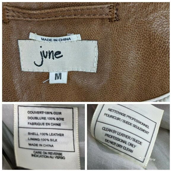 Anthropologie June Genuine Leather Jacket Medium Tan Silk Lined - Picture 3 of 12
